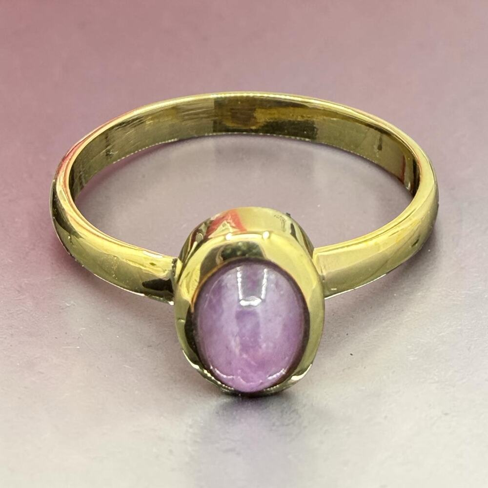 Pink Sapphire Cabochon Ring Size 9.25 Solid Goldtone Brass Handmade